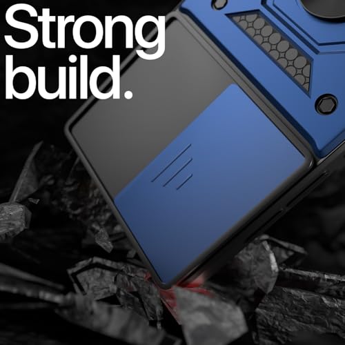 Image of Pikkme Back Cover for Infinix Note Edge 5G | 360 Protection Case | Sliding Camera Shield Cover & Ring Holder Stand D10 Tough Armor Bumper Case (Blue)