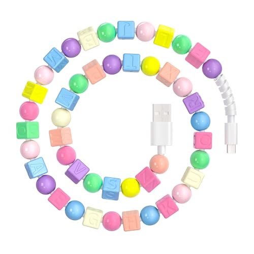 WESADN USB to USB C Cable Fast Charging Cable Cute Bear Beaded USB A to USB C Charging Cord for iPhone Charger Cords 3.3FT USB Type C Charger Cord for iPhone 16 15 Pro Max,for iPad,Galaxy,Colorful