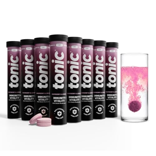 Image of Tonic Health Immunity & Vitality Tablets - 4-in-1 Effervescent Multivitamins and Nutrients - Vitamin D, Vitamin C and Zinc - Vegan, No Sugar- Max Strength Tablets, Raspberry & Lemon, 160 Count