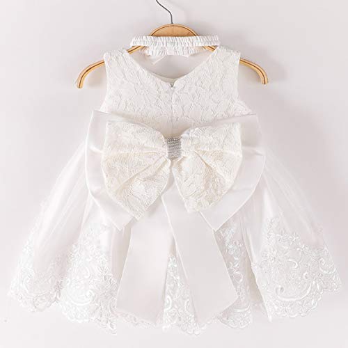 Baby Girls Lace Bowknot Flower Dresses Princess Wedding Birthday Pageant Baptism Christening Tutu Gown w/Headwear4