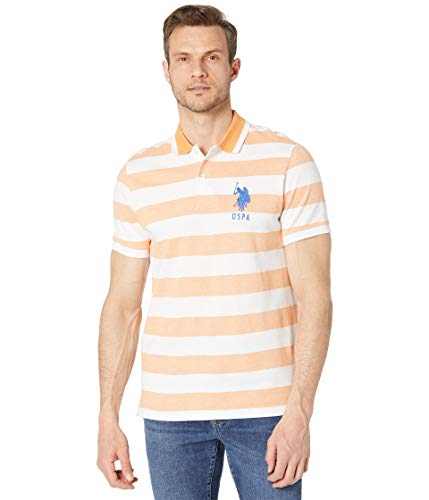 U.S. Polo Assn. Men's Slim Fit Marle Striped Pique Polo Shirt, Tango Orange, M