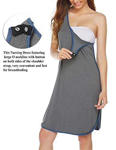 Ekouaer Womens, Nightgown Nightshirt, Maternity Sleeveless Snap Nursing Night Dress, Postpartum Tank Gowns, A_Grey, X-Large #TOP1