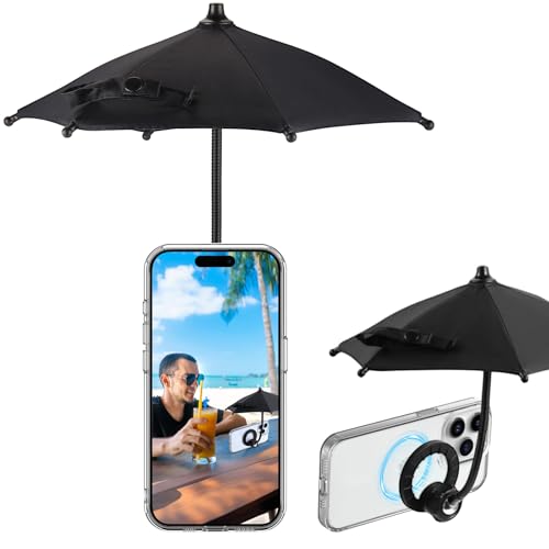 OUTXE Magnetic Phone Umbrella Universal Mini Tanning Sun Shade Cover Compatible with Magsafe Cell iPhone/Android/iPad/Kindle (Black)
