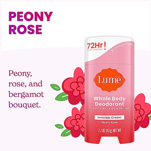 Image of Lume Deodorant Cream Stick - Underarms and Private Parts - Aluminum-Free, Baking Soda-Free, Hypoallergenic, and Safe For Sensitive Skin - 2.2 Ounce (Pack of 2) (Peony Rose)