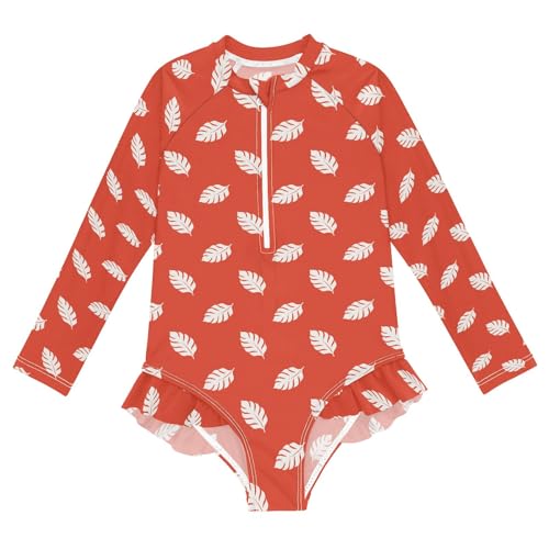 Maillot de bain une pièce fille motif feuilles rouges 3-12 ans