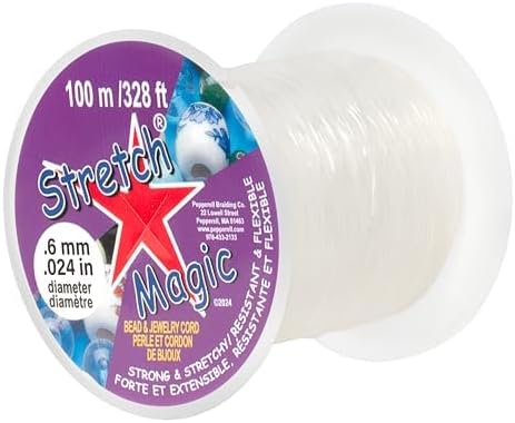 Stretch Magic Cordón elástico para cuentas  Color transparente, 0.024 in de diámetro, 328.1 ft (328 pies)  Cuerda fácil de anudar, fuerte y elástica