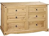 Corona 6 Drawer Chest, Cabinet, Solid Mexican Pine, Sideboard Wide Chest of Drawers