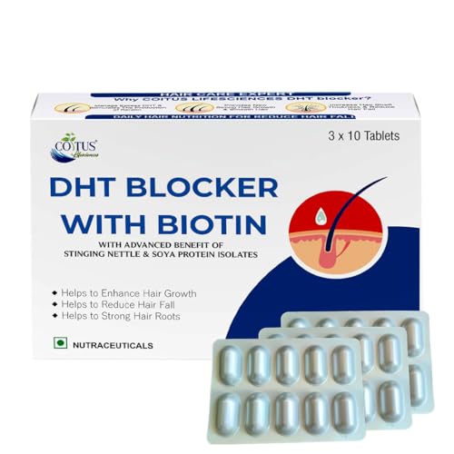 Image of DHT Blocker with Biotin (30 Tablets) | Stinging Nettle and Soya Protein | Helps Reduce Hair Fall, Helps To Stimulates Hair Growth, Nail & Glowing Skin