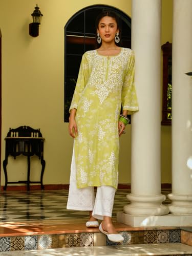 Image of Zainab Mulmul Straight Kurta |Chikankari | Chikankari Kurta | Chikankari Short Kurti | Lucknowi Chikankari Kurti (WL155-P)