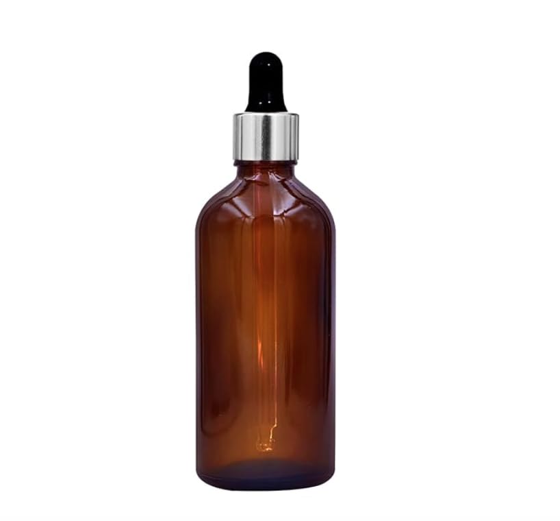 100ml - 3psc Amber Glass Bottle with Silver ring, Black Silicone Teat, Dropper, and Plug for Essential Oils, DIY skin care, Multipurpose Bottle for Home and Travel Purposes-image-26