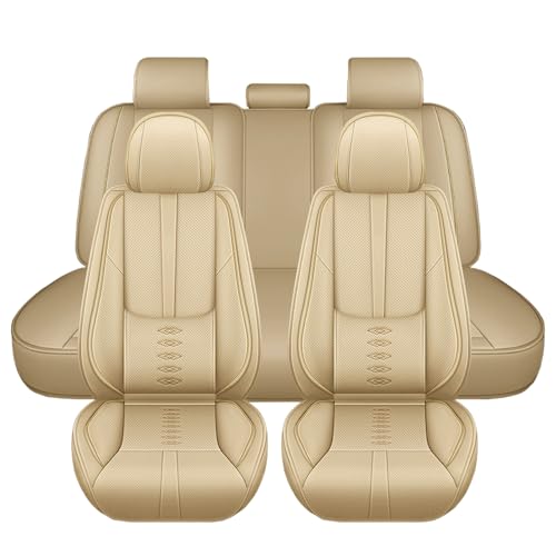 Leather Seat Covers for Volkswagen VW Golf Alltrack 2017-2019,Premium Car Seat Covers Full Set,Waterproof Car Seat Protectors with Airbag,Comfort Interior Cover Seats for Cars(Beige)