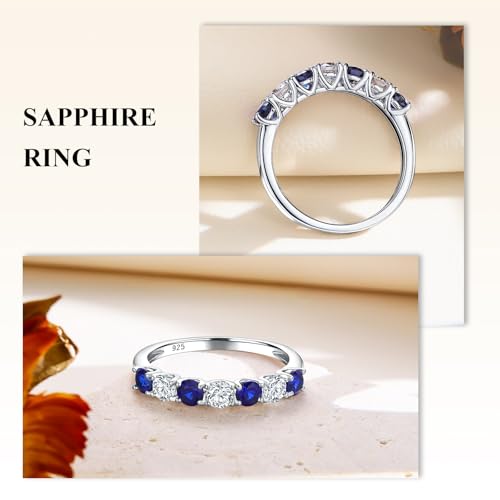 Birthstone Wedding Band Eternity Rings 925 Sterling Silver Rings Stackable Anniversary Engagement Rings Cubic Zirconia Inlaid Created Garnet/Amethyst/Sapphire Ring 7 Stone Ring, Size 6 to 103