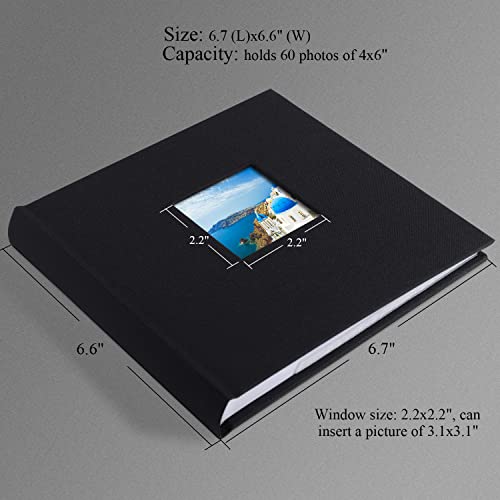 Photo Album 4x6 Hold 60 Photos with Memo Vertical Slip-in Pockets Photo Book, Linen Cover Picture Photo Albums with Writing Space for Wedding Baby Mother's Day Black