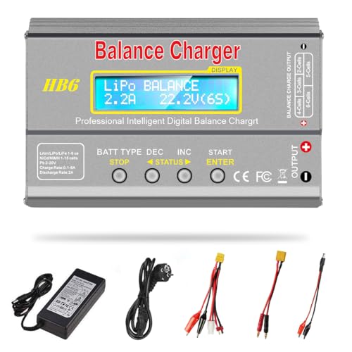 Haisito 80W 6A Chargeur de Balance Déchargeur pour Batterie LiPo/Li-ION/Life (1-6S), NiMH/NiCd (1-15S), Chargeur de Balance Rc Hobby LED avec Adaptateur Secteur