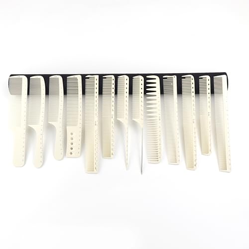 White/Black salon professional barber carbon comb heat-resistant anti-static hair comb set of 8 hairdressers preferred (13PC-White)