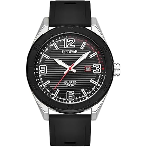 EAJOMIN Sport Waterproof Large Big Face Watches for Men Students, Silicone Band Watch with Second Hand Luxury Classic Date Dial Analog Watch,Elegance Comfort (G728 Silver Black) Cover