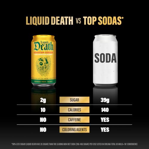 Image of Liquid Death Soda-Flavored Sparkling Water - Sinister Ginger, Less Sugar*, Huge Flavor, No Caffeine, No Artificial Sweeteners, 12 Fl Oz (Pack of 12)