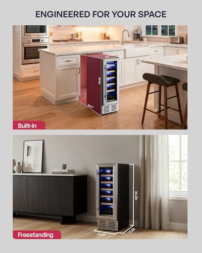 Image of Icyglee 12 inch Wine Cooler Refrigerator, 18 bottle Wine Fridge Built-in or Freestanding with Double-Layer Tempered Glass Door, Mini Fridge with Digital Temp Control & Fast Cooling, Low Noise