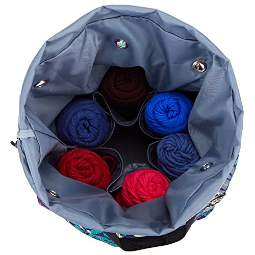 HOMEST Large Crochet Bag with Customized Front Compartment for Knitting Accessories, Yarn Storage with 6 Oversized Grommets, Tote Organizer with Drawstring Closure, Floral by HOMEST - Image 3