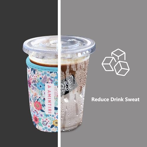Image of 3 Pack Reusable Sleeve for Iced Coffee Cup, Coffee Neoprene Sleeve for Iced&Hot Drinks, Coffee Sleeve Compatible with Starbucks, Dunkin Coffee Cup. (Garden In White)