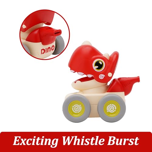 Image of Press and Go Whistle Dino Toy for Kids | Fun Push and Play Dinosaur Toy | Cute Dino Design with Sound | Made with Safe ABS Plastics | Playtime Gift Red Colour