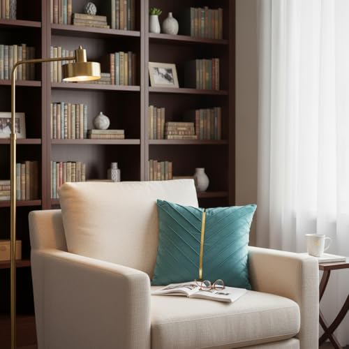 Image of Aqua Green Velvet Throw Pillow Covers 26x26 inch Pack of 2 with Gold Leather Decorative Couch Pillow Cover Luxury Modern Pillowcases for Living Room Bedroom Sofa Cushion Bed