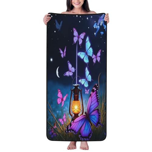 Toallas de baño modernas con estampado morado de mariposa n.º 482, toallas de ducha para baño, altamente absorbentes, suaves, grandes, 68 x 139 cm