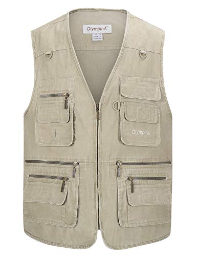 Gihuo Men's Casual Outdoor Leisure Lightweight Pockets Fishing Photo Journalist Denim Vest Plus Size (Xxl, Beige) #TOP6