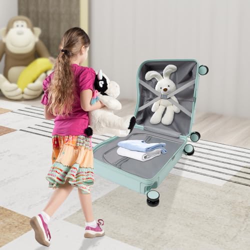Kids Rolling Luggage with Wheels18 Kids Ride-On Suitcase, Children's Luggage Case, Rolling Luggage With Lock for Children Aged 3 to 6 Years Old Short Trips, Study Tours, Outings,Mint Green2