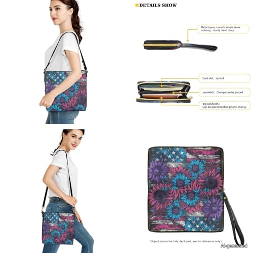 Set de bolso cruzado y cartera para mujer de cuero PU miniatura 3