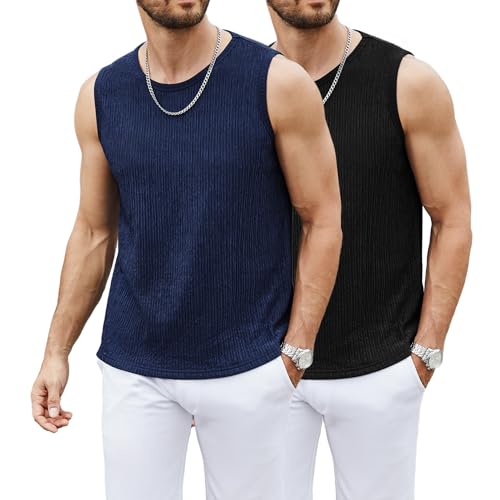 hawalili Camiseta regata masculina casual pacote com 2 camisetas básicas de malha elástica sem manga