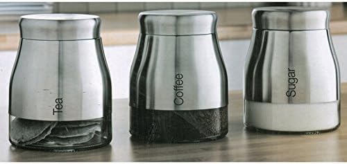 Tea Coffee Sugar Glass Storage Jar Set - Silver