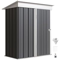 Outsunny 5x3ft Metal Garden Shed Lockable Dark Grey with Foundation Kit