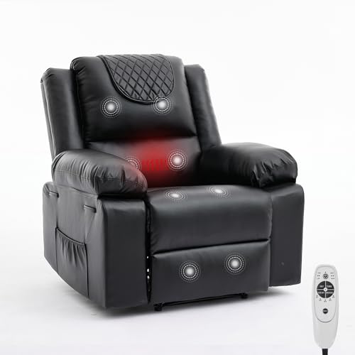 Image of Manual Recliner Chair for Adults with Heating & Massage, 135 Adjustable Reclining Lounge Chair with Side Pockets & Remote Control, Ideal for Living Room Bedroom,Black