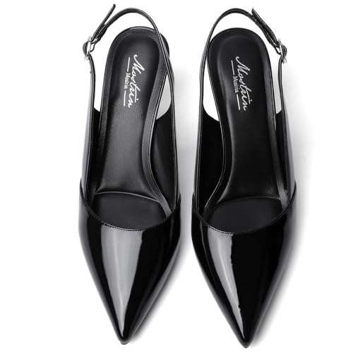 Image of Mostrin Kitten Heels for Women Slingback Pointed Closed Toe Heels Women's Pumps Shoes for Wedding, Party, Commuting