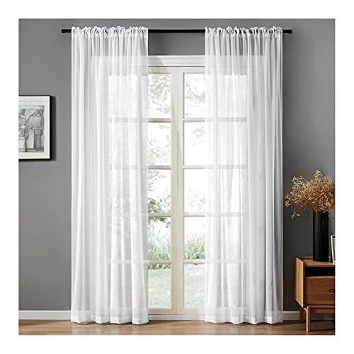 Homxi Rideau 2 Pièces Rideau Voilage Nouette 2 x 102Wx214L CM,Rideaux Voilage Cuisine Moderne Blanc Couleur Unie Rideaux Salon Passe Tringle