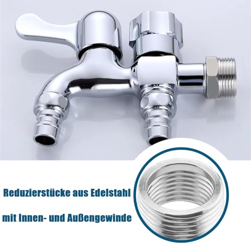 QZKJQDD 2 Stück Reduzierstück 1/2 auf 3/8, 2 Stück Adapter 1/2 auf 3/8 Zoll, Reduzierstück, Edelstahl Gewindefitting, Außengewinde-Innengewindeverbindungen, Geeignet für Industrie Usw Mit Lederring
