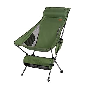 TOBTOS High Back Camping Chair, Lightweight Folding Chair with Head Support, Compact Chair with Carry Bag for Outdoor Camp, Hiking, Backpacking (Green)