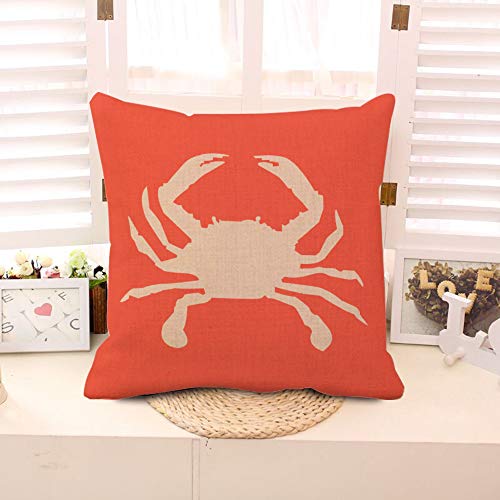 oFloral Retro Cushion Cover Cotton Linen Throw Pillow Case for Sofa 18 X 18 Inch Square Decorative Zippered Cute Ocean Park Theme Pillowcases Red Crab - Image 3