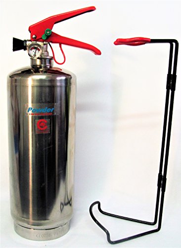 Extintor de polvo seco FSS UK Plus de 2 kg ABC con acabado cromado Con certificado CE. Ideal para hogares, cocinas, oficinas, coches, furgonetas, barcos, almacenes, garajes, hoteles, restaurantes