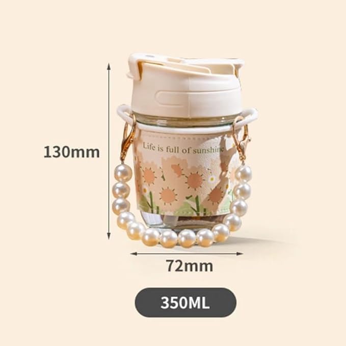Image of HOHO Pearl Glass Mug with Straw | Cute Transparent Coffee & Milk Cup | Reusable Travel Sipper Tumbler for Juice,Smoothies,Bubble Tea & Iced Drinks | Leakproof Aesthetic Mug for Girls-Pack of 1