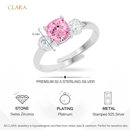 Image of Clara 925 Sterling Silver Minimal Daily Wear Adjustable Ring for Women | Gift for Birthday Anniversary | Platinum Plated | Swiss Zirconia