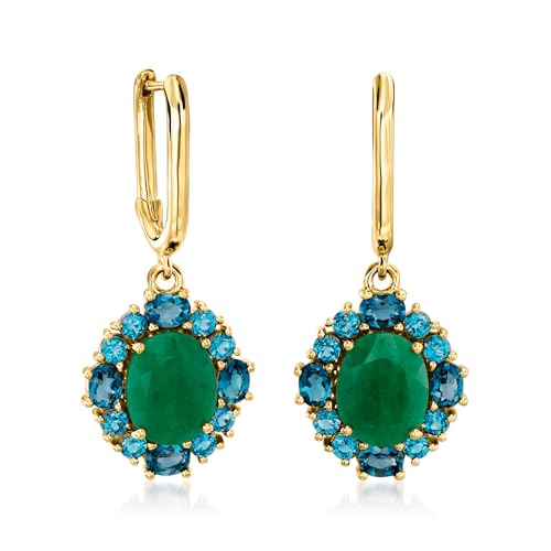 Ross-Simons 5.50 ct. t.w. Emerald and 2.80 ct. t.w. London Blue Topaz Drop Earrings in 18kt Gold Over Sterling3