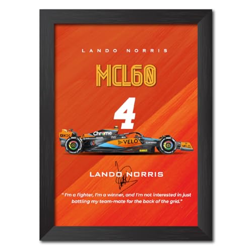 Image of TenorArts Lando Norris Poster Frame F1 Racing Car MCL 60 Formula One Photo Framed Painting with Matt Finish Black Textures (12 inches x 9inches)