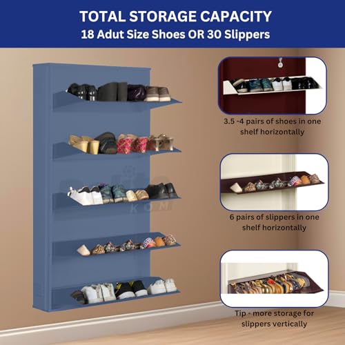 Image of DELITE KOM 29 Inch Wide, 5 Shelf Metal Shoe Rack Wall Mounted for Home with Central Lock Holds Upto 18 Shoes or 30 Slippers Pair | 1 Year Warranty | (67 x 29 x 5, Graphite Grey) DIY Space Saving