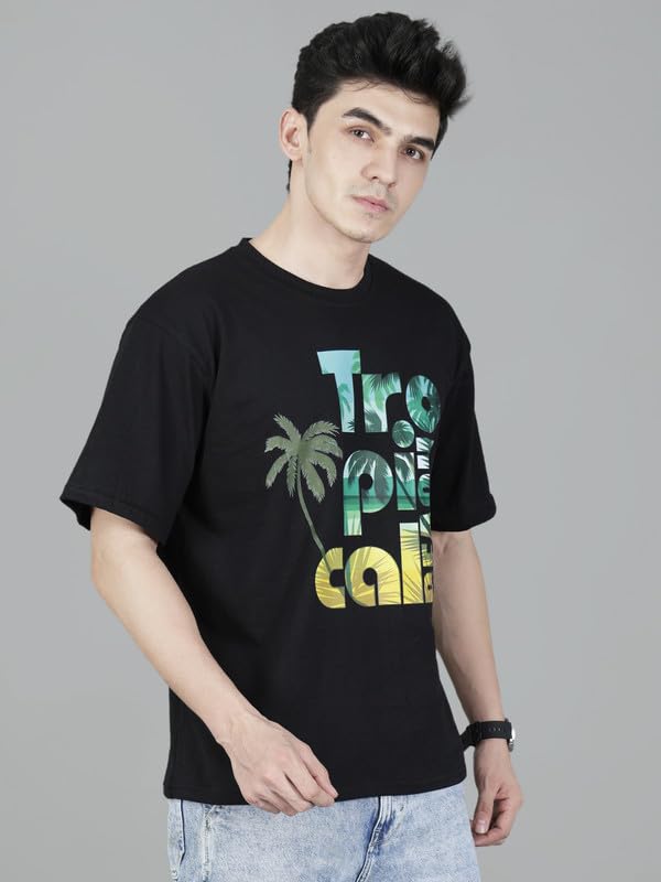Image of London Hills Men's Cotton Oversized Fit Casual Printed Round Neck, Oversized Longline Drop Shoulder Boho Style T-Shirt