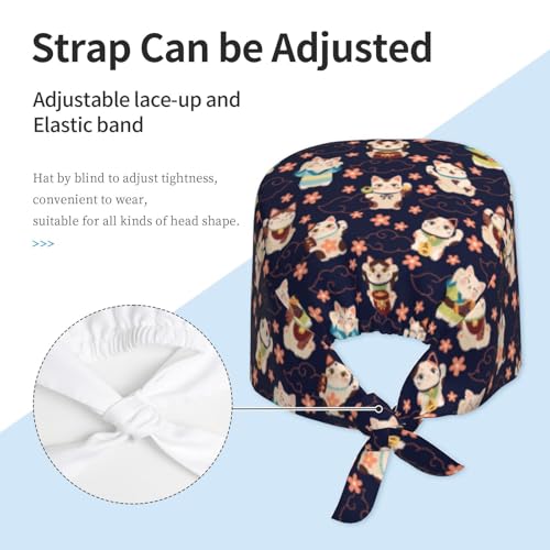 Image of Surgical Caps Men Women, Scrub Cap with Sweatband Adjustable | Tie Back Nurse Cap, Nursing Breathable Working Hat, Scrub Cap, Medical Hats