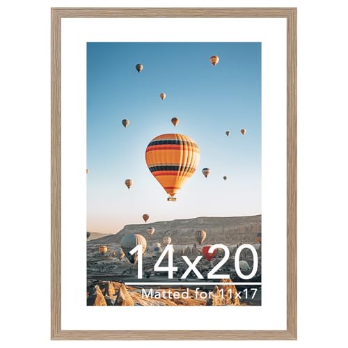 Image of JCJMY 14x20 Picture Frame with 11x17 Mat, Display Photo 11x17 with Mat or 14 x 20 Without Mat, Wall Hanging Large 14 by 20 Poster Frame with Plexiglass, Rustic Brown