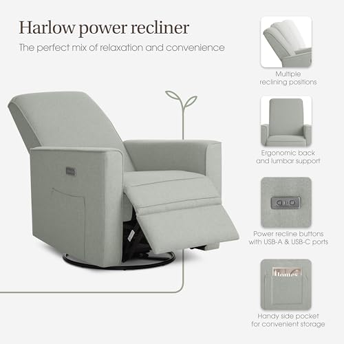 Image of evolur Harlow Upholstered Power Glider Recliner with USB Charging - Rocking & 275 Swivel with Smooth Glide - Greenguard Gold & FSC Certified - Modern Nursery and Living Room Chair in Light Grey
