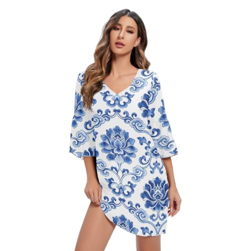 Robe trapèze en mousseline de soie haut de gamme col en V délicat